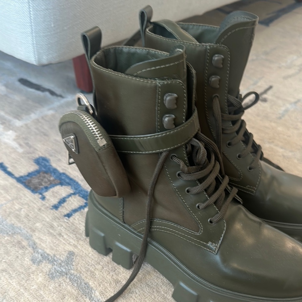 PRADA Green Combat Boots with Side Pouch